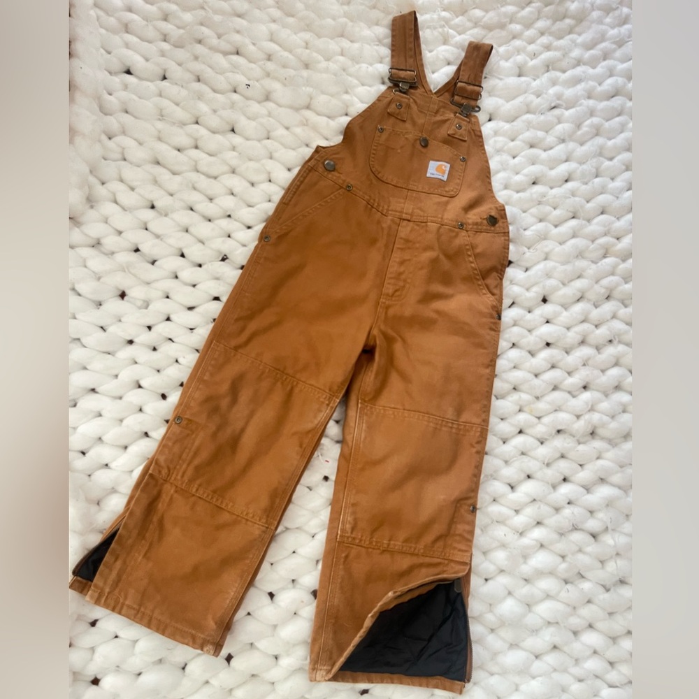 Carhartt Kids Tan/Brown Duck Bib Lined Overalls - Picture 1 of 6